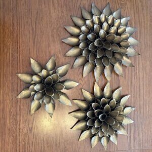 VTG Metal Gold Tone Lotus Sun Flowers Wall Sculpture Decor Set MCM 10” 11” 13”